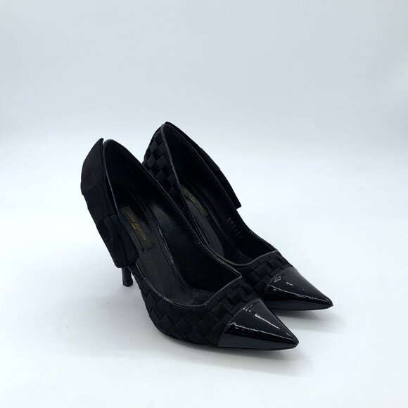 Louis Vuitton Black Leather Patchwork Pointed Toe Thin Heel Shoes Size 35.5 With - Picture 3 of 8